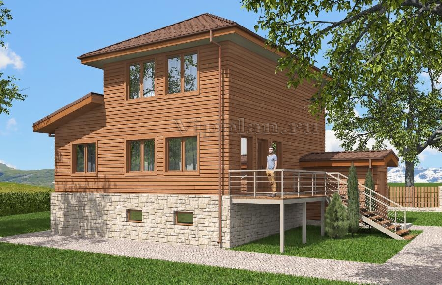 Двухэтажный дом с подвалом и террасой