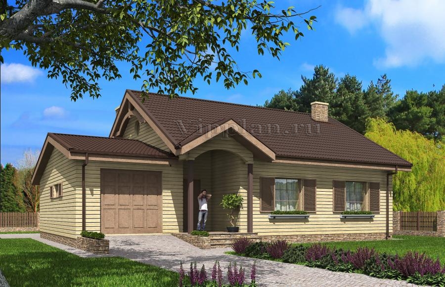 Одноэтажный дом с чердаком, гаражом и терасой