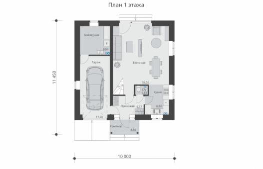Одноэтажный жилой дом с мансардой и гаражом